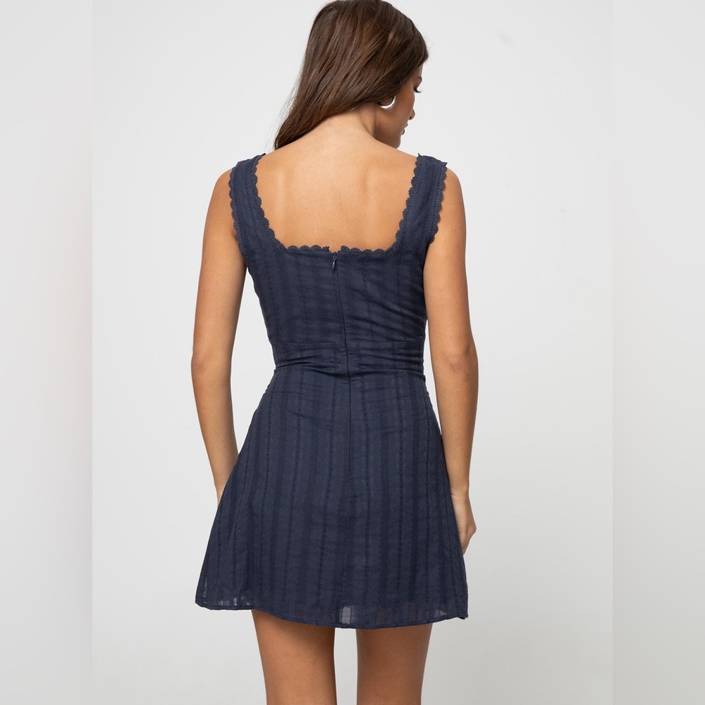 Princess Polly Dasha Mini Dress Navy Blue Lace Trim 100% Cotton Size 10 - Picture 2 of 14